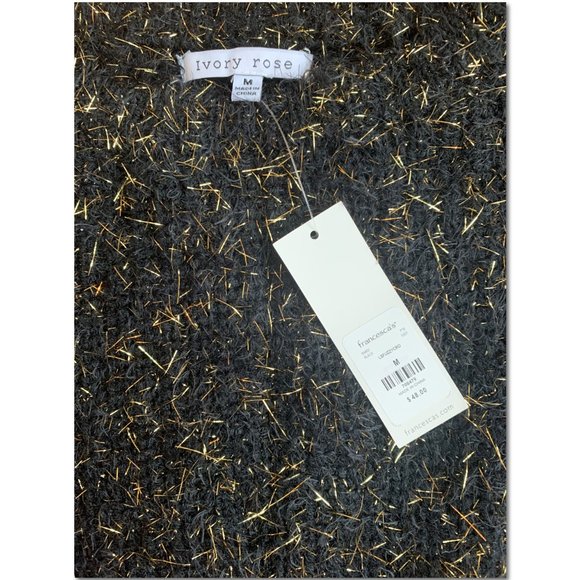 Francesca's Crop Black & Gold Metallic Fuzzy Sweater Size Medium Ivory Rose NWT - Picture 6 of 11